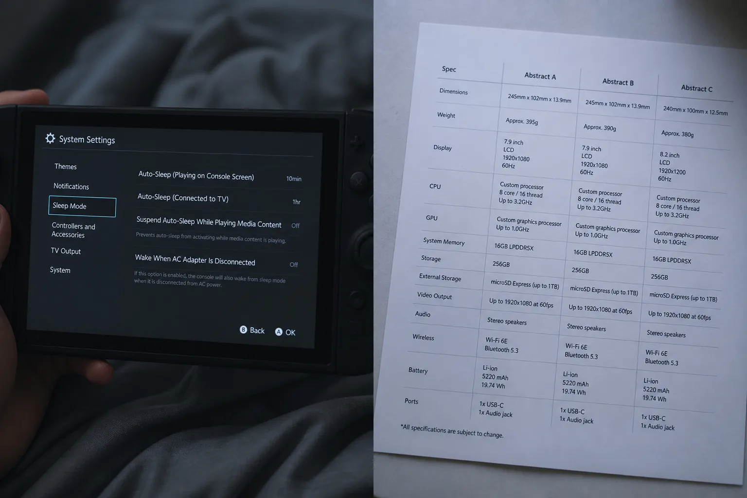 Console system information screen photographed beside a laptop listing dump files in a folder